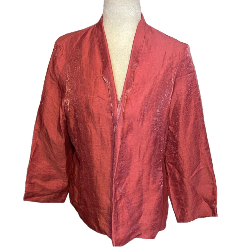 NWOT Eileen Fisher Shawl Collar Jacket Iridescent Linen Pink Silk Size M